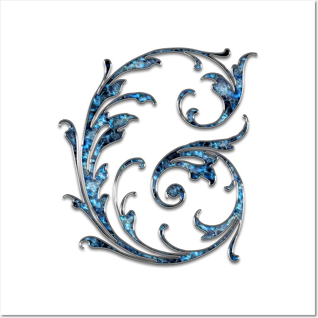 Ornate Blue Silver Letter G Wall Art by skycloudpics